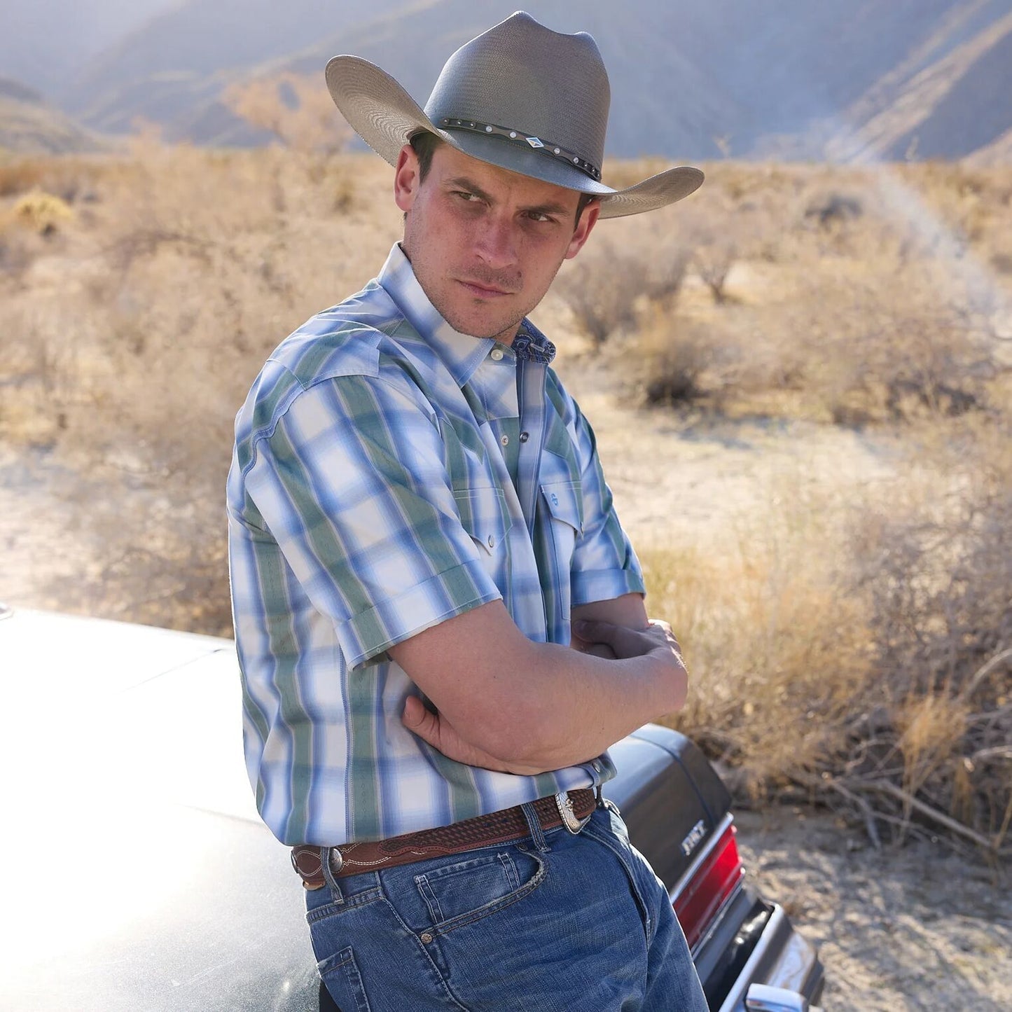 Turquoise Plaid Short-Sleeve Western Shirt