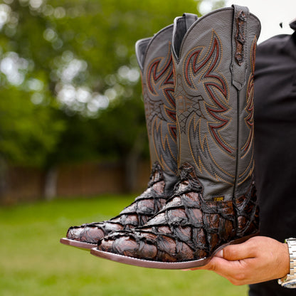 Handcrafted  Jumbo Pirarucu Leather Boots - Square Toe