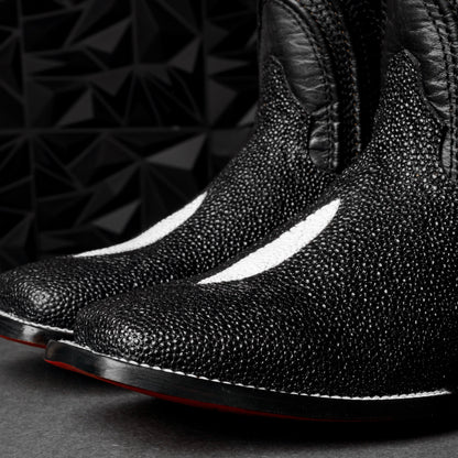 Mystical Black Stingray Leather Boots - Square Toe