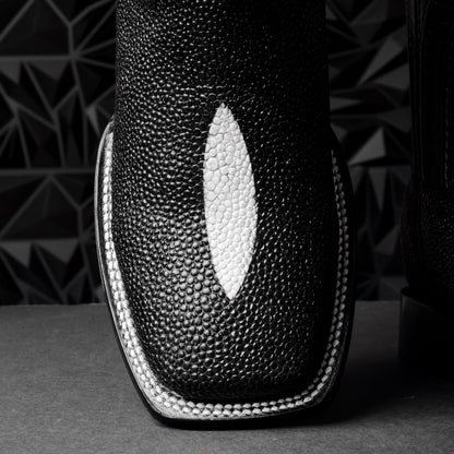 Mystical Black Stingray Leather Boots - Square Toe