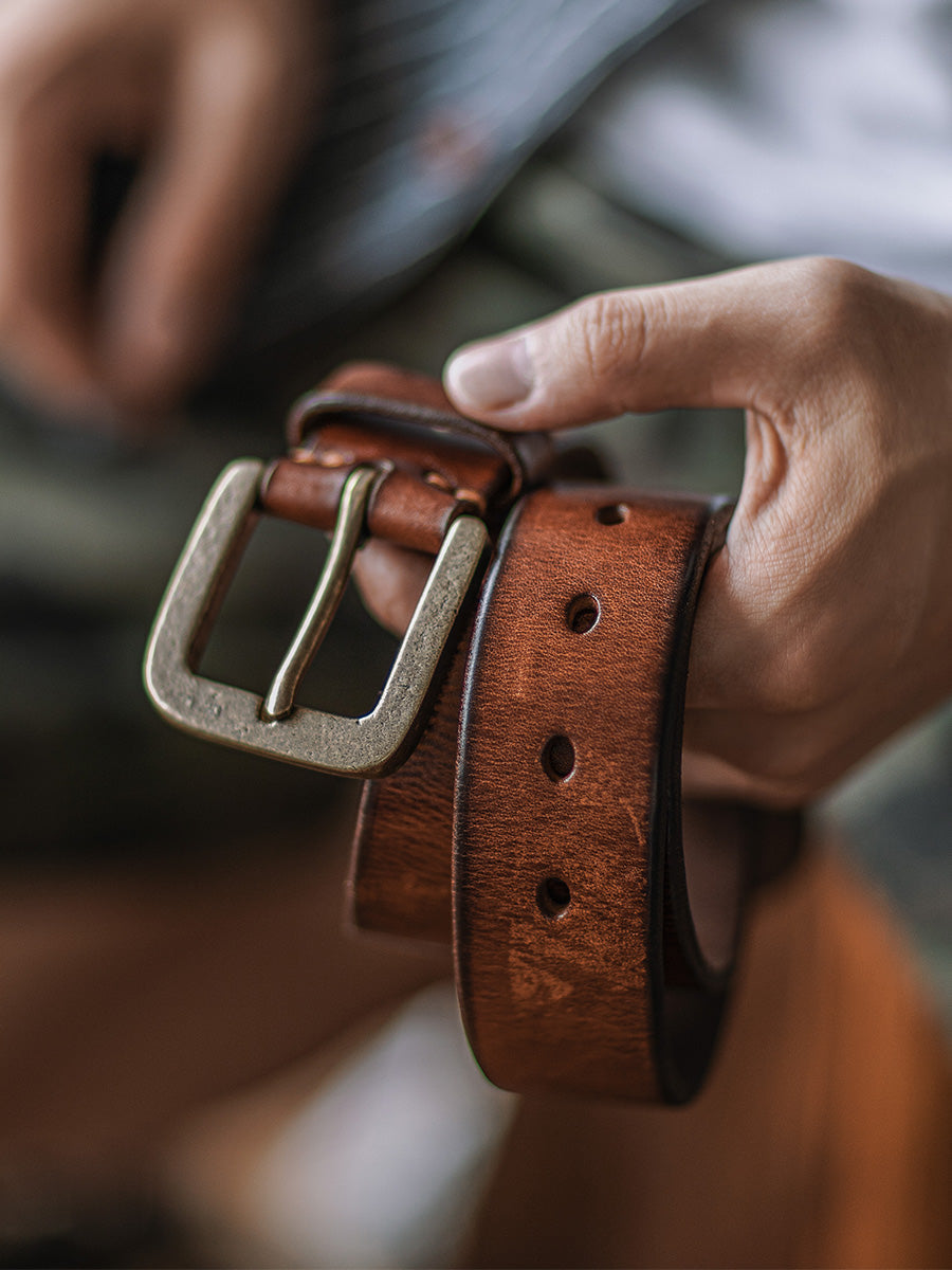 Distressed Leather Belt - Brown