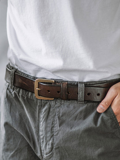Distressed Leather Belt - Coffee
