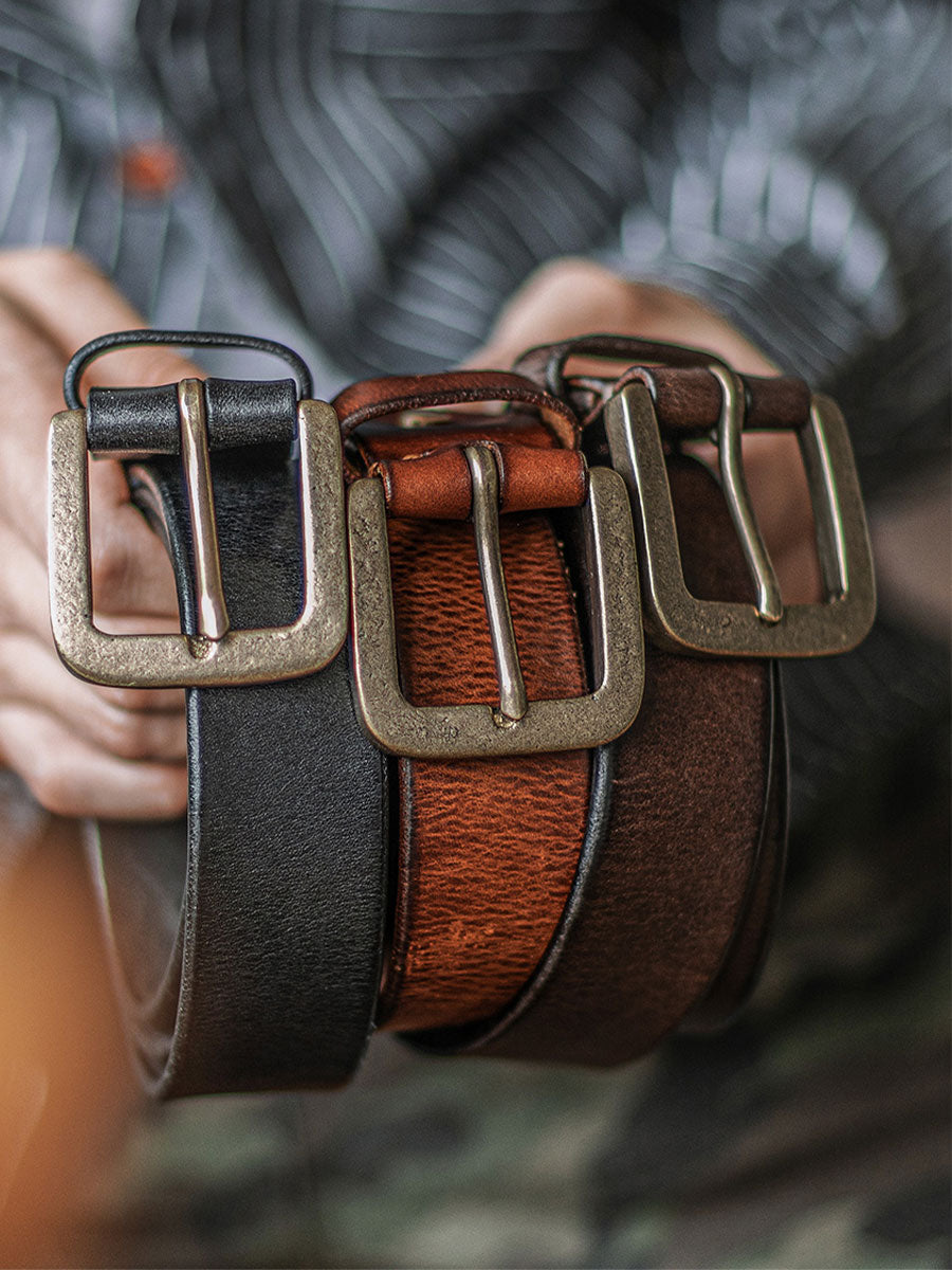 Distressed Leather Belt - Black
