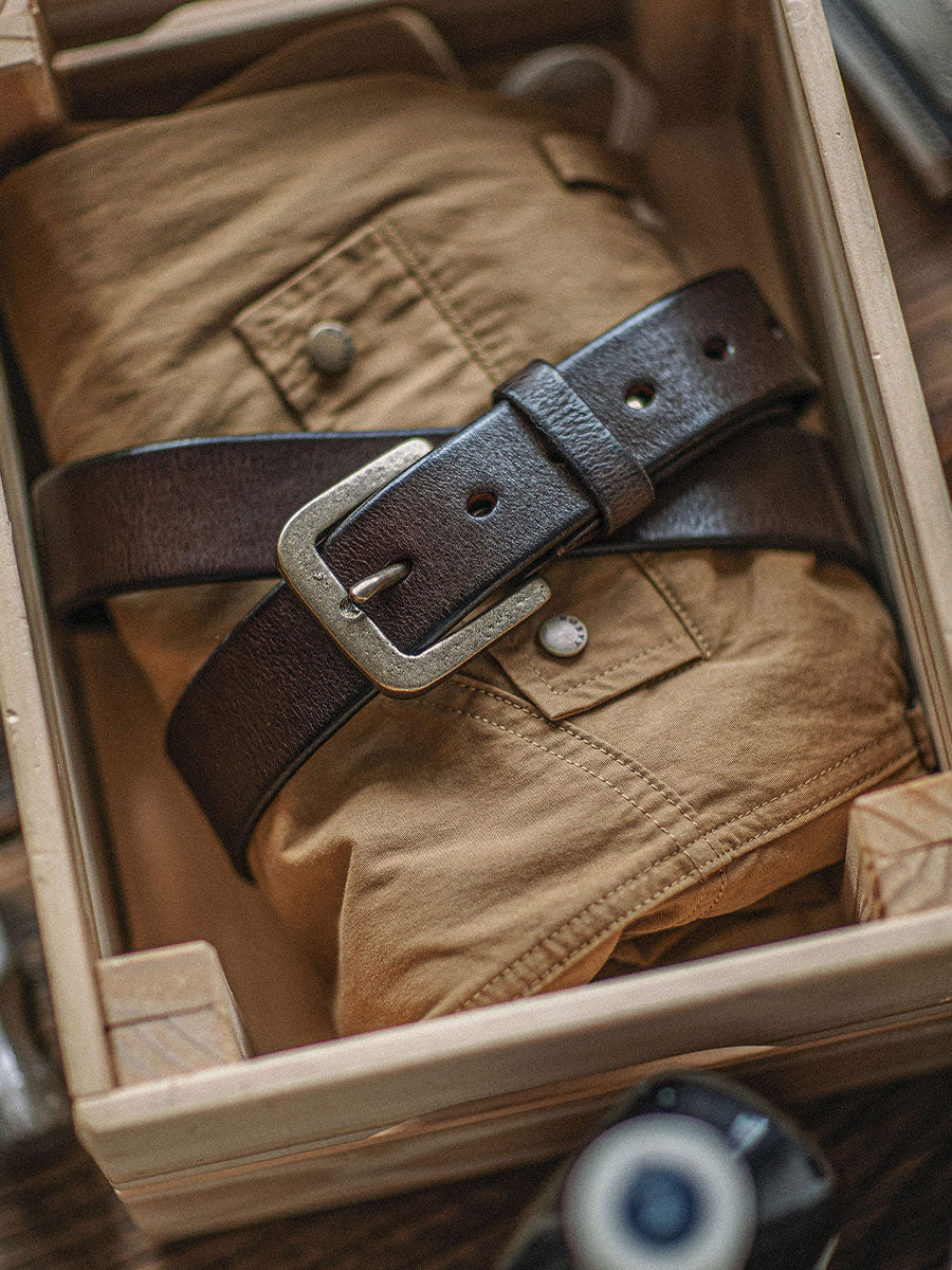 Distressed Leather Belt - Black