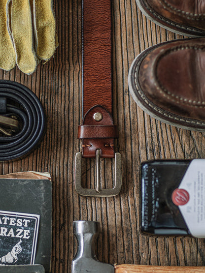 Distressed Leather Belt - Brown