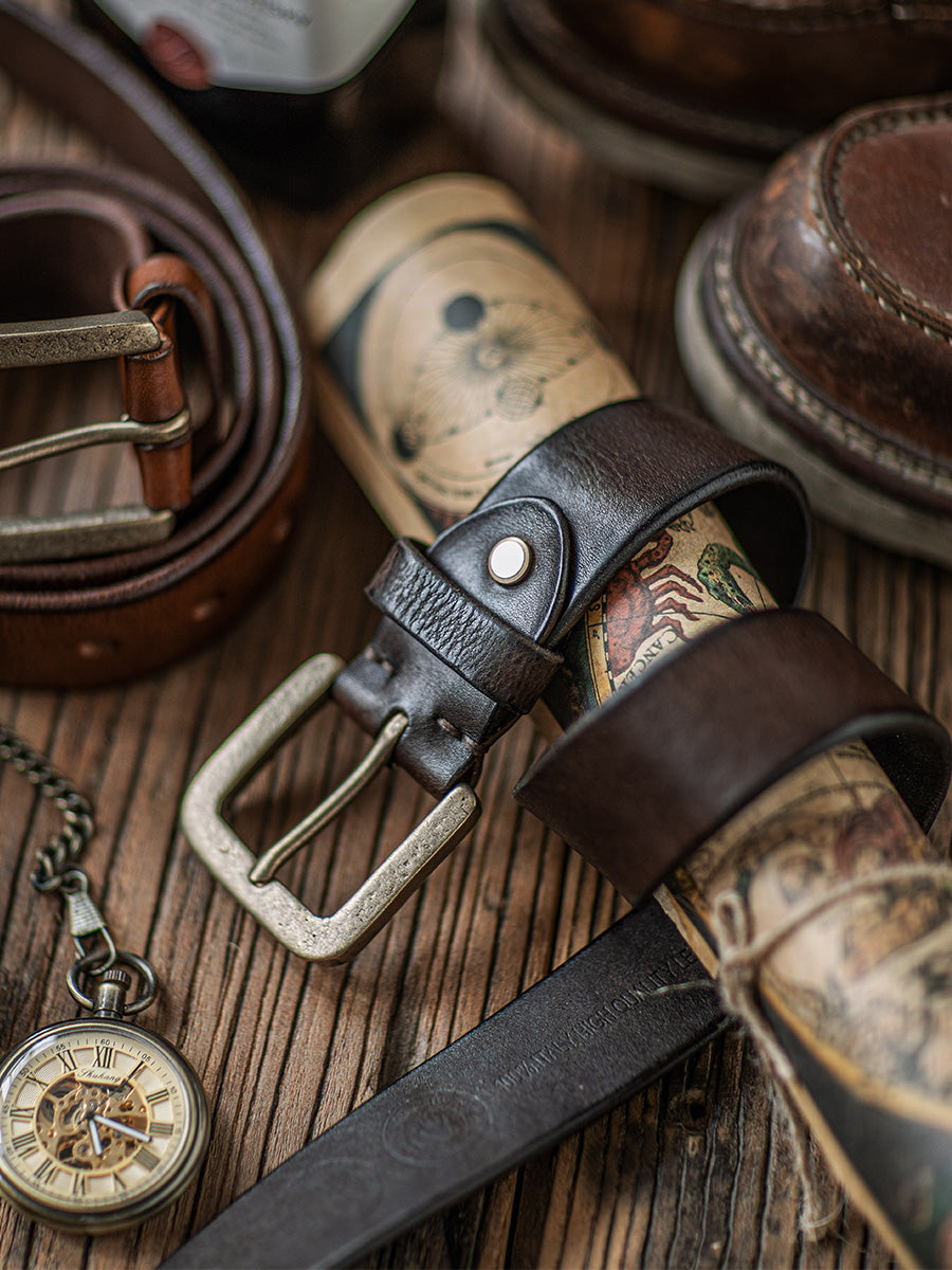 Distressed Leather Belt - Black