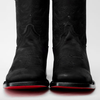 Matte Black Nobuck Leather Boots - Square Toe