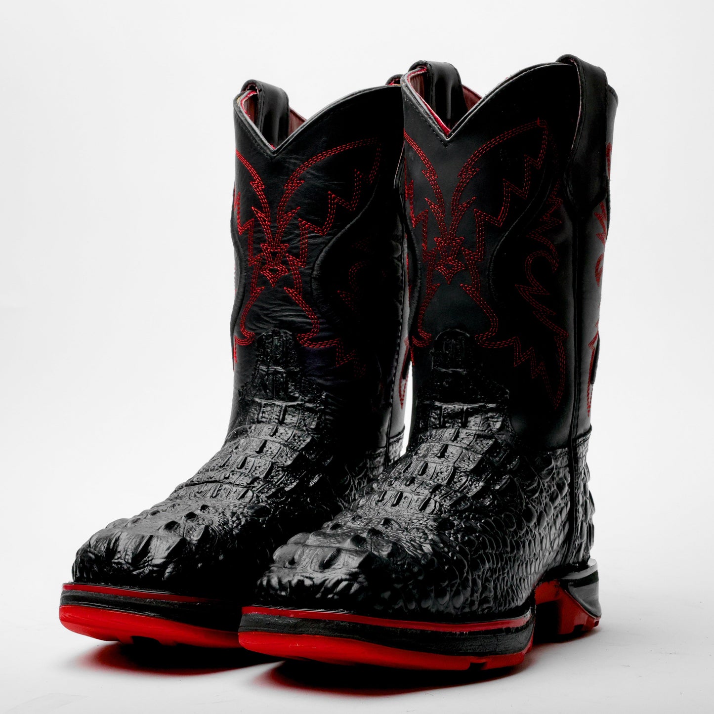NEW Black Caiman Neck Leather Boots - 3D Sole Composite Toe