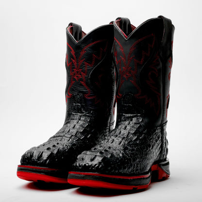 NEW Black Caiman Neck Leather Boots - 3D Sole Composite Toe