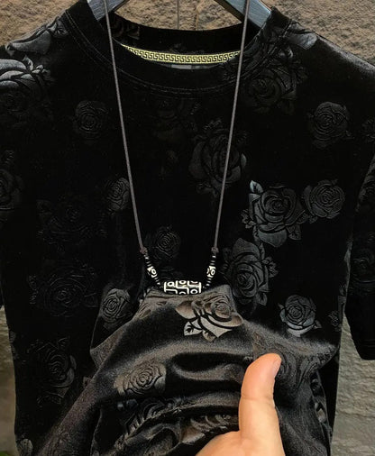 Luxury Black Rose Jacquard T-shirt