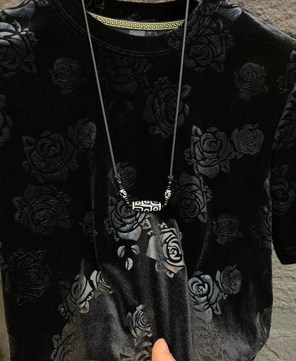 Luxury Black Rose Jacquard T-shirt