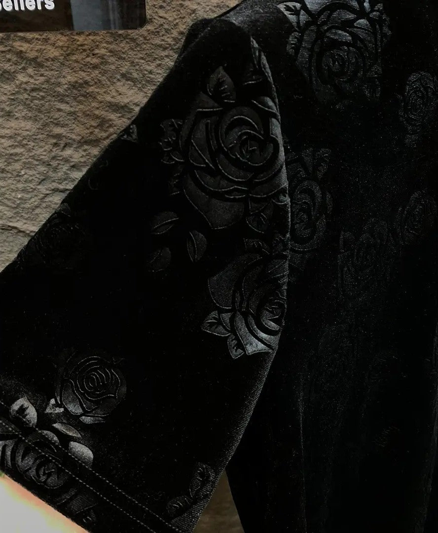 Luxury Black Rose Jacquard T-shirt