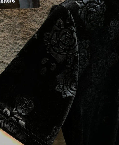 Luxury Black Rose Jacquard T-shirt