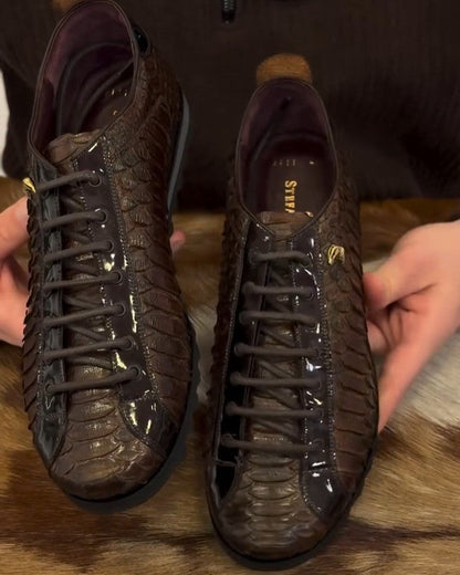 Men's Lace-up Python Leather Shoes