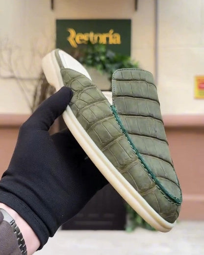 Italian Handmade Green Crocodile Leather Loafers