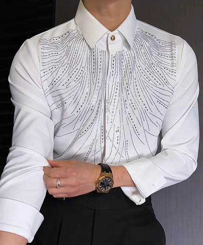 High Elasticity Wrinkle-Resistant Rhinestone Slim Shirt