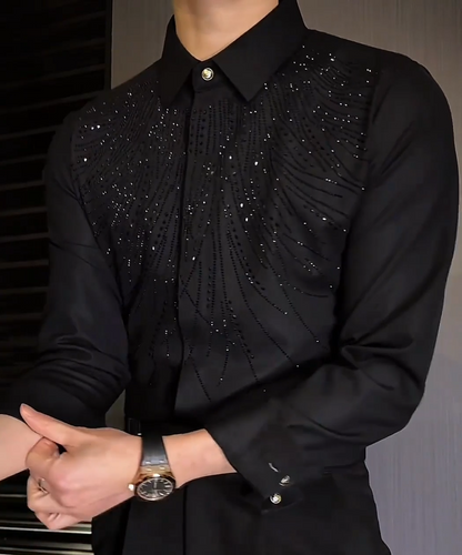 High Elasticity Wrinkle-Resistant Rhinestone Slim Shirt