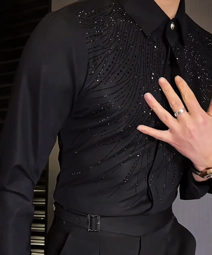 High Elasticity Wrinkle-Resistant Rhinestone Slim Shirt