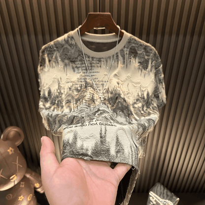 Luxury Starry Ripped Letter Short-Sleeve Top