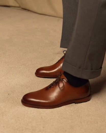 Men's British Tan Leather Oxford Dress Shoes