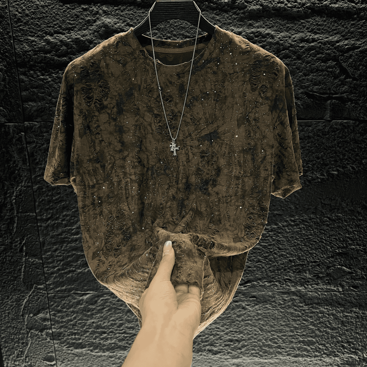 Trendy Rhinestone Ripped Short-Sleeved Top