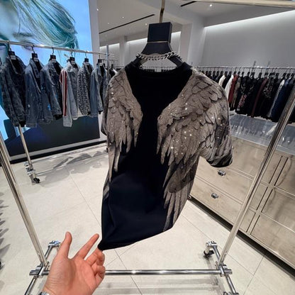 Fashion Crystal-Waterfall Angel Wings T-Shirts