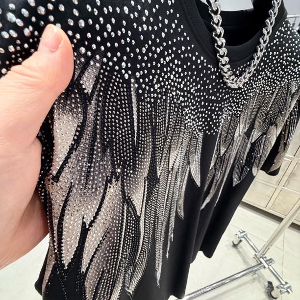 Trendy Casual Crystals Wings T-Shirt