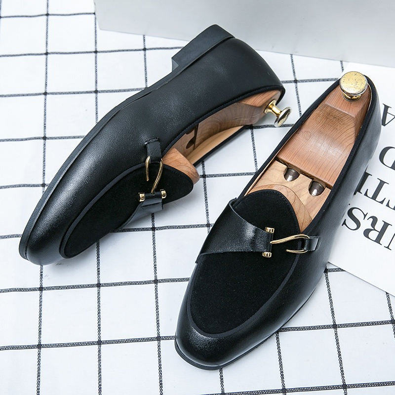 Fashion Man Casual Shoes Patent Leather Monk Loafers Slip-on Flats Footwear