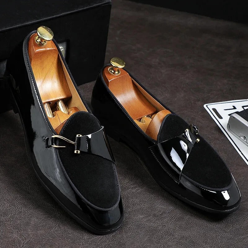 Fashion Man Casual Shoes Patent Leather Monk Loafers Slip-on Flats Footwear