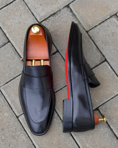 Men's Black Leather Sole Loafers