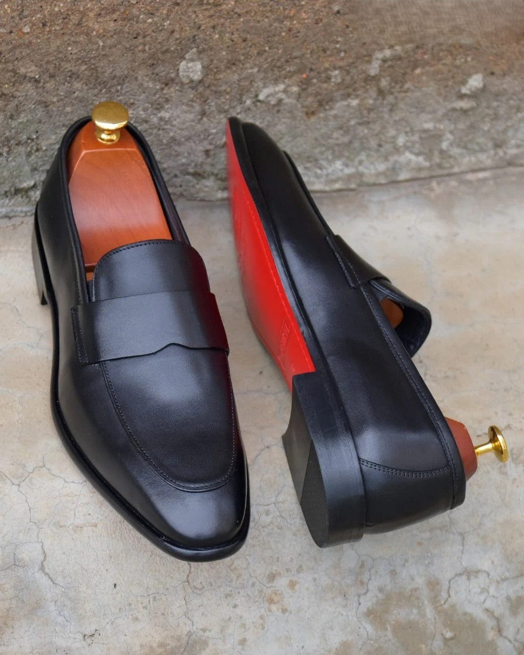 Men's Black Leather Sole Loafers