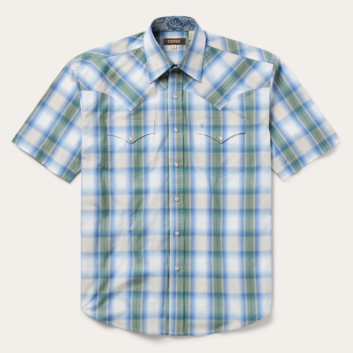 Turquoise Plaid Short-Sleeve Western Shirt