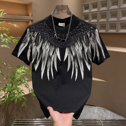 Trendy Casual Crystals Wings T-Shirt